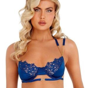Roma Confidential womens 3 Pc BLUE Embroidery Lace and Satin Bra Set SIZE large